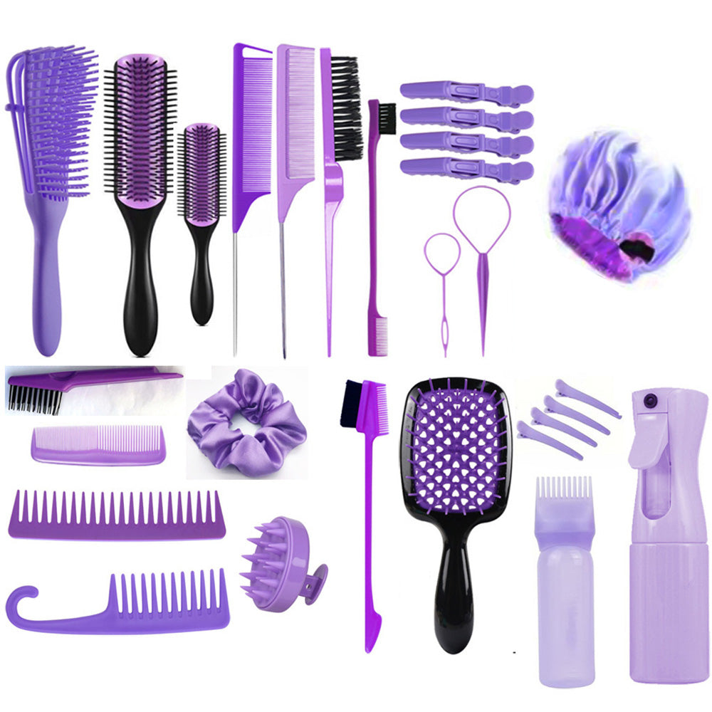 28Pcs Hair Styling Combs Set for Curling Combing Straightening-Purple