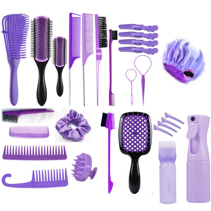 28Pcs Hair Styling Combs Set for Curling Combing Straightening-Purple