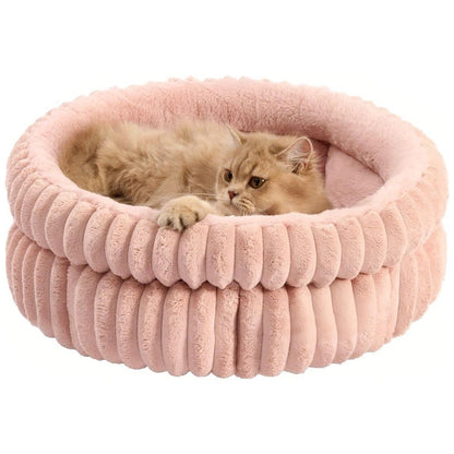 Donut Plush Pet Dog Cat Bed Fluffy Soft Warm Nest for Indoor Cats Small Dogs-Pink