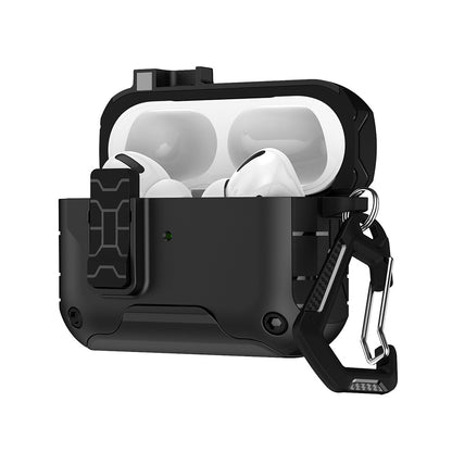 Rugged Protective Case for Airpods Pro 3 with Carabiner Clip and Kickstand-Black
