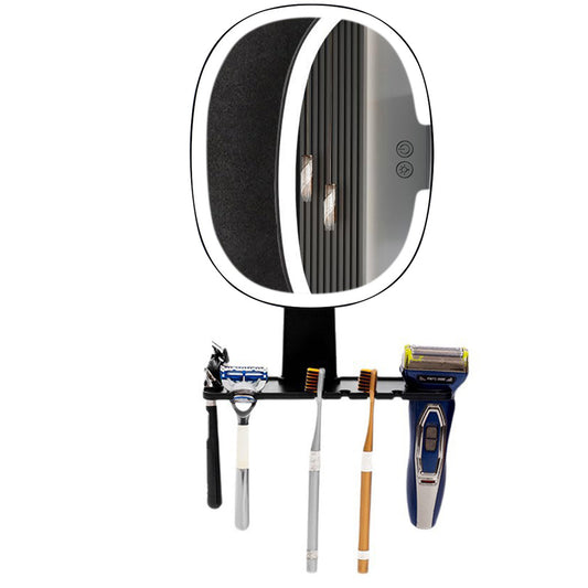 Bathroom Anti Fog Mirror with Lights Built In Shelf No Drilling Installation for Shower Room-Round