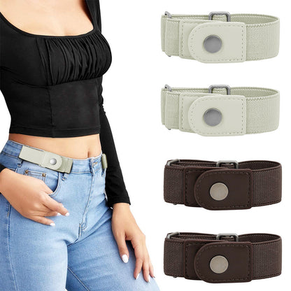 2 Piece Elastic Side Buckle Belt - Coffee