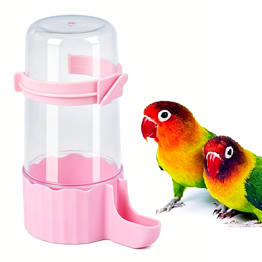 Bird Waterer Automatic Gravity Drinking Fountain with Anti Drowning Tray-Pink