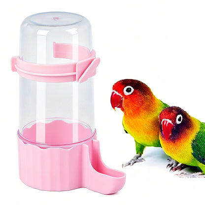 Bird Waterer Automatic Gravity Drinking Fountain with Anti Drowning Tray-Pink