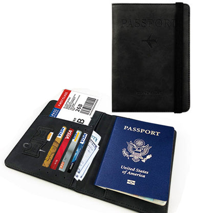 RFID Blocking Passport Holder PU Leather Travel Wallet with Card Slots Black