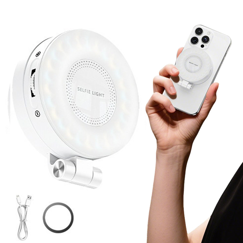 Phone Selfie Light Rechargeable Folding Phone Fill Light With Mirror-White