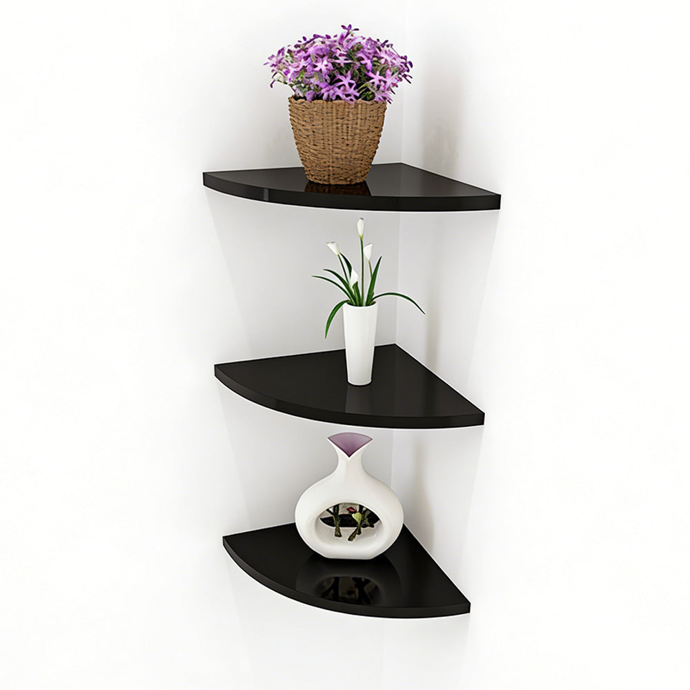 Floating Corner Shelf Set for Wall Storage-Black
