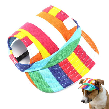 Dog Baseball Cap Adjustable Pet Hat with Ear Holes Rainbow M