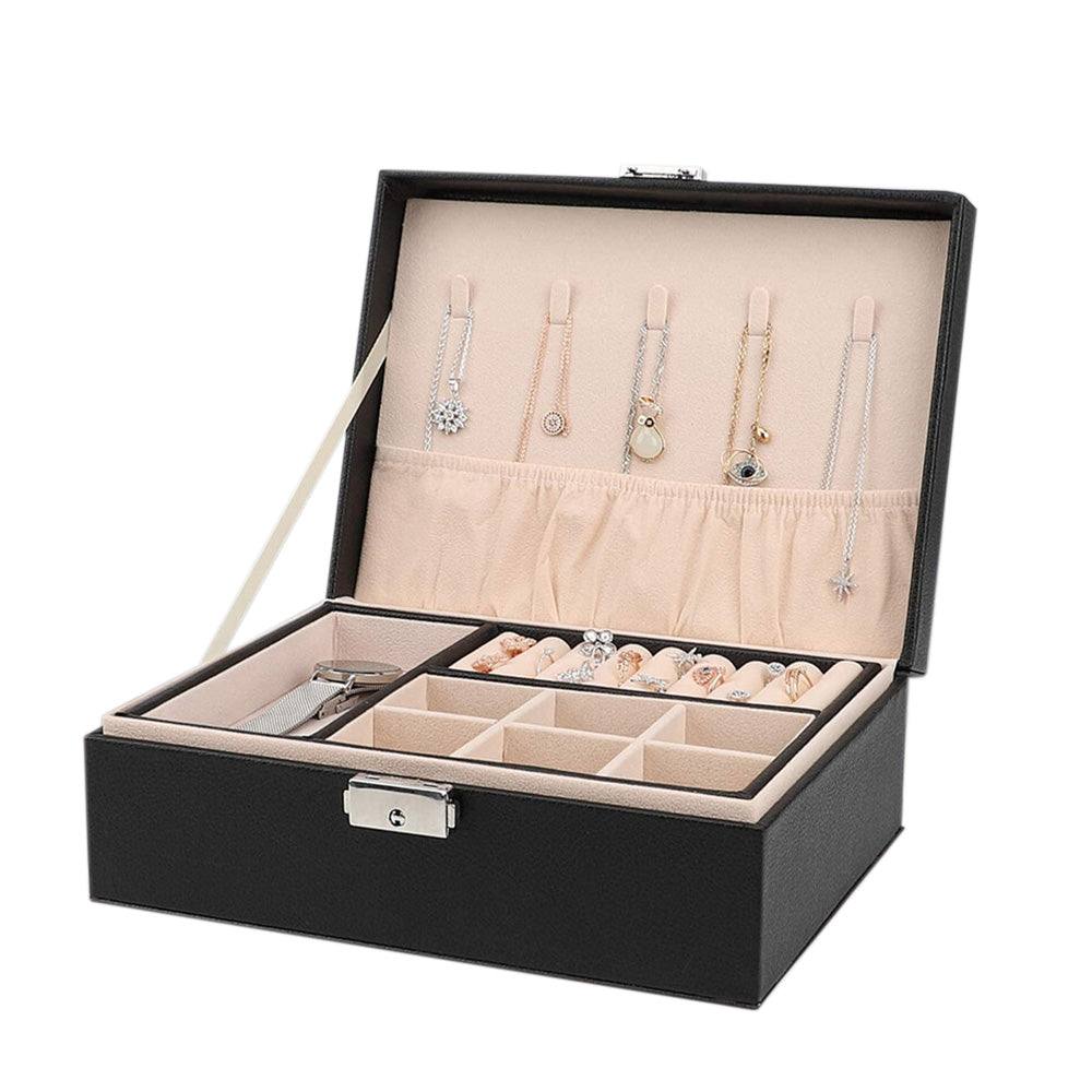 Jewellery Organiser Case Box Holder Storage Earring Ring Display with Lock and Key-Black