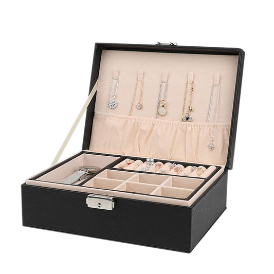 Jewellery Organiser Case Box Holder Storage Earring Ring Display with Lock and Key-Black