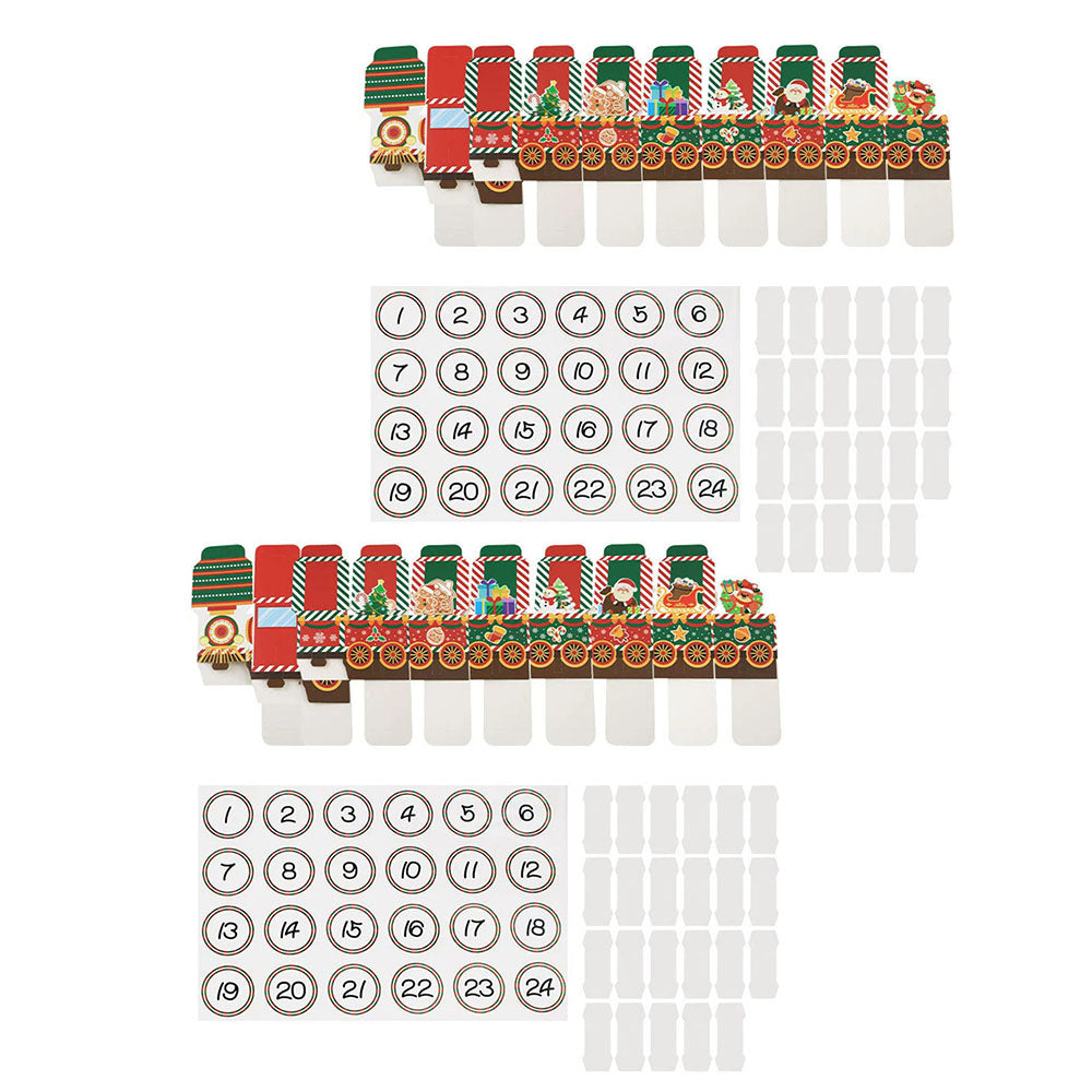 2 Pack 24 Day Christmas Train Advent Calendar with Stickers DIY 3D Paper Countdown Empty Box