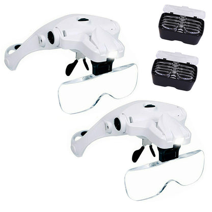 2Pcs USB Rechargeable LED Head Optical Glasses for Reading and Crafting