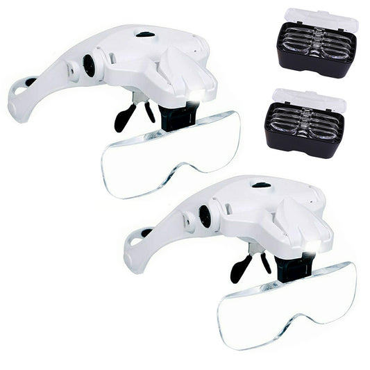 2Pcs USB Rechargeable LED Head Optical Glasses for Reading and Crafting