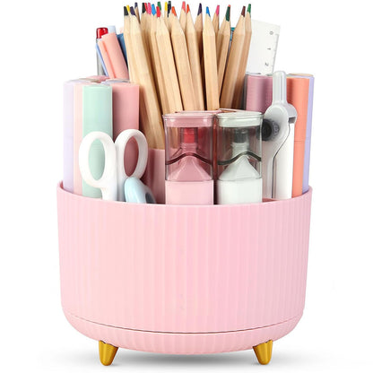 360 Degree Rotating Desk Organizer with 4 Slots For Pencil and Pen Holder-Pink
