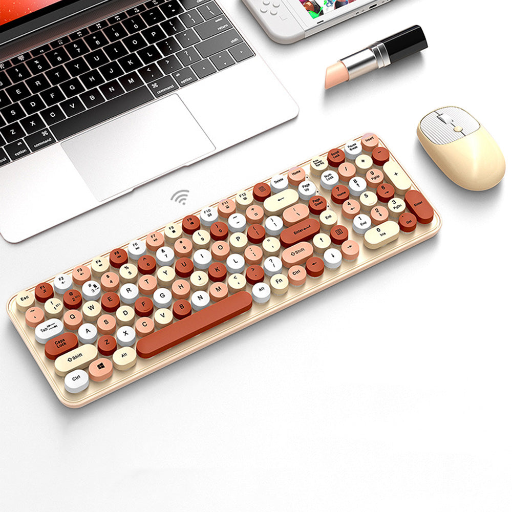 2.4GHz Wireless Keyboard And Mouse Combo With Round Key Caps-Brown