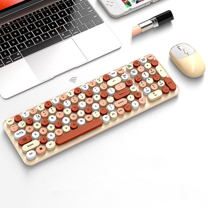 2.4GHz Wireless Keyboard And Mouse Combo With Round Key Caps-Brown