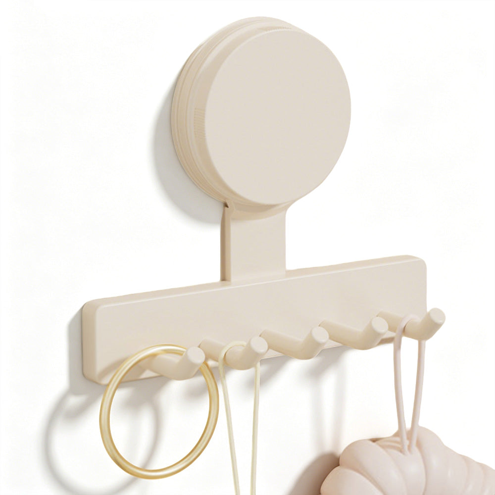 5 Hook Suction Cup Towel Rack Wall Mounted No Drill Bathroom Holder for Shower-White