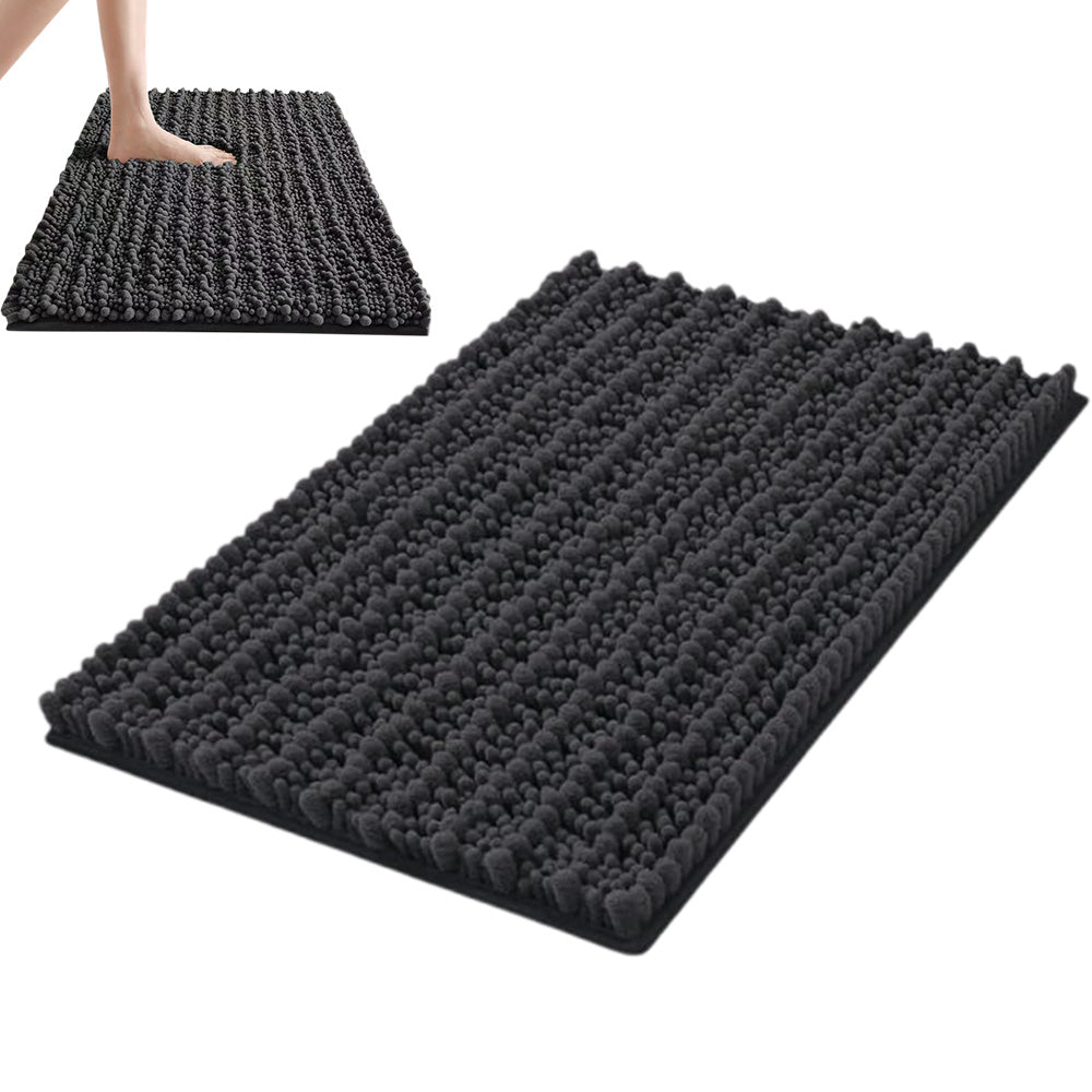 Chenille Fabric Bathroom Rugs Mat With Non Slip Rubber Backing Home Decor Accessories-Grey