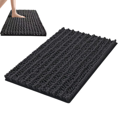 Chenille Fabric Bathroom Rugs Mat With Non Slip Rubber Backing Home Decor Accessories-Grey
