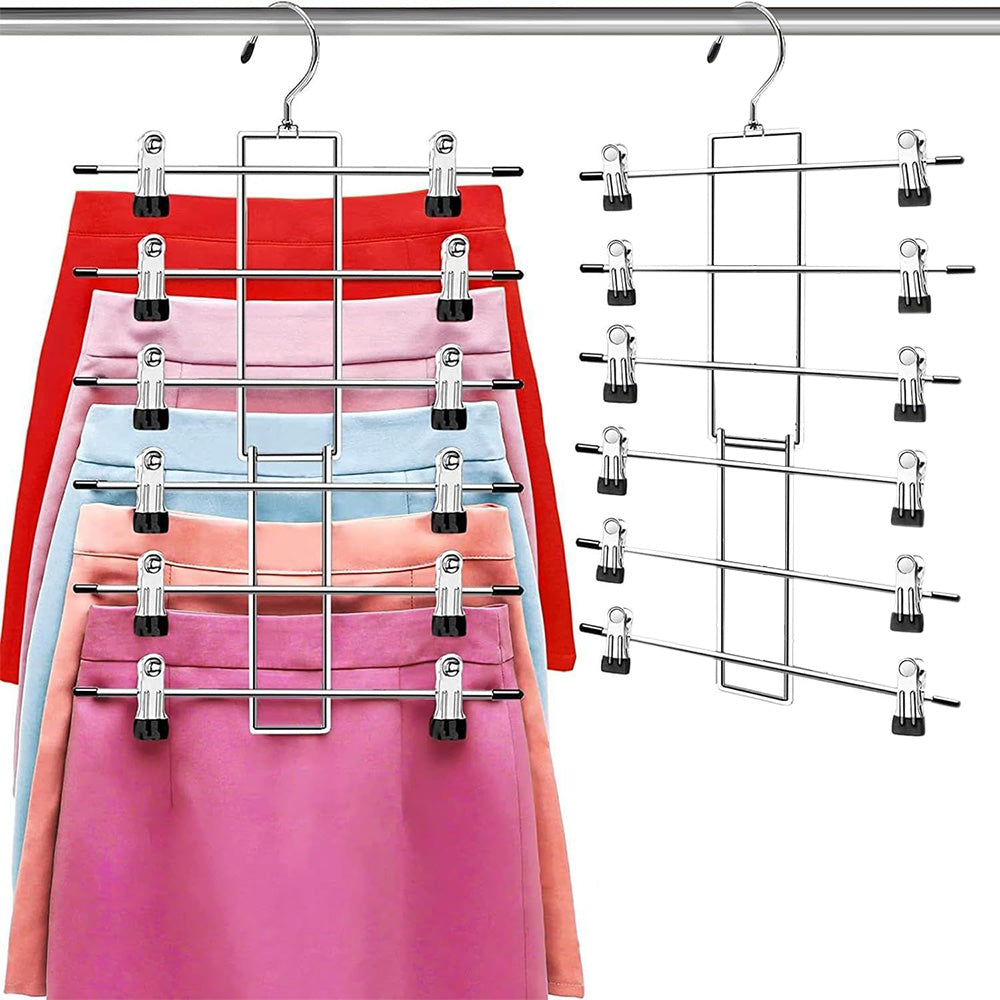 2Pcs Space Saving Hanging Pants Organizer with 12 Clips and 360 Degrees Swivel Hook