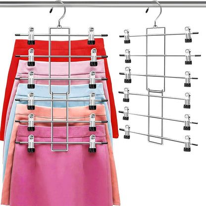 2Pcs Space Saving Hanging Pants Organizer with 12 Clips and 360 Degrees Swivel Hook