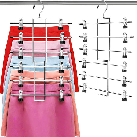 2Pcs Space Saving Hanging Pants Organizer with 12 Clips and 360 Degrees Swivel Hook