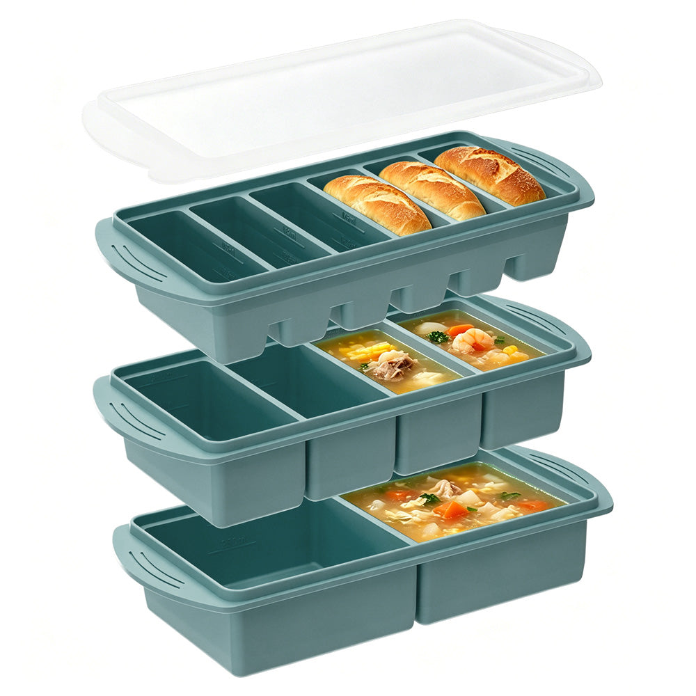 3 Pack Silicone Freezer Trays with Lids - Grey