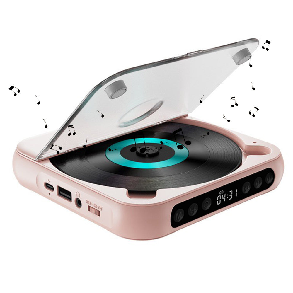 Portable Bluetooth CD Player Supports USB /Wired Playback Rechargeable Walkman Pink