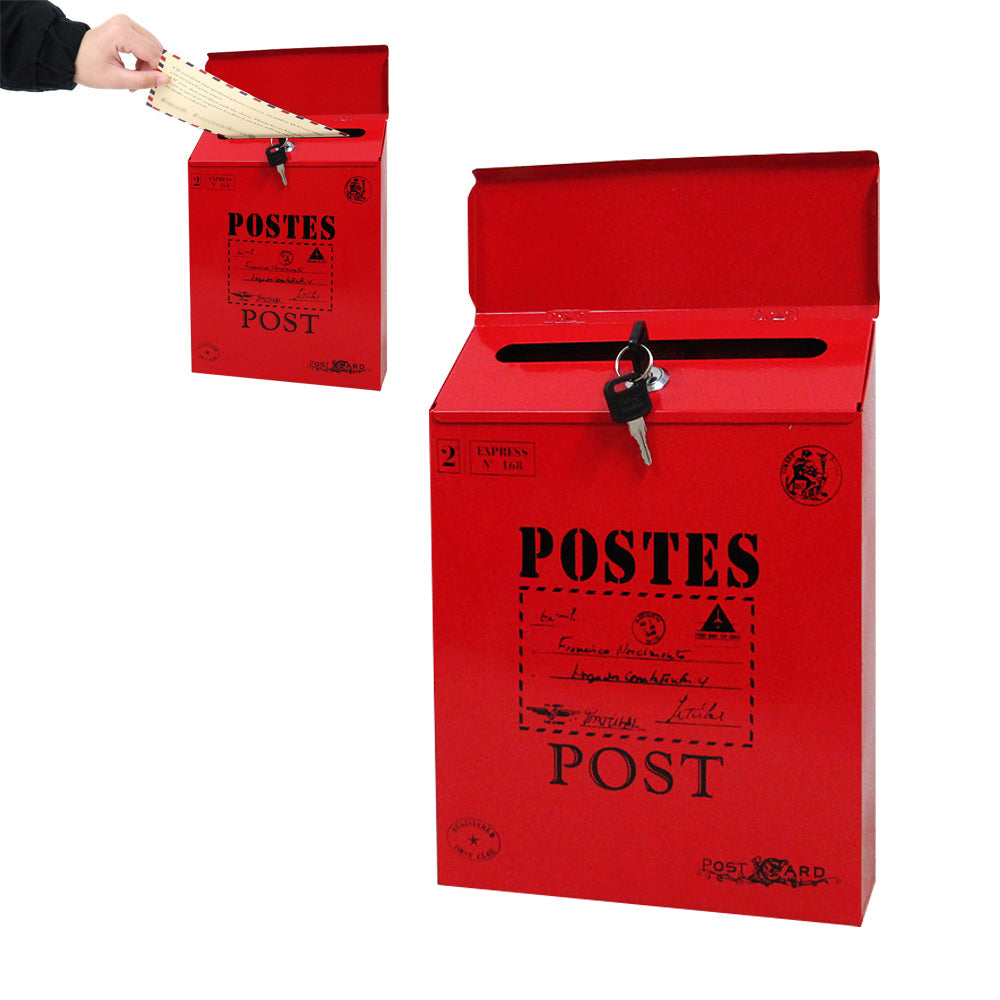 Locking Metal Mailbox Wall Mounted Key Lock Post Box Letter Box Red