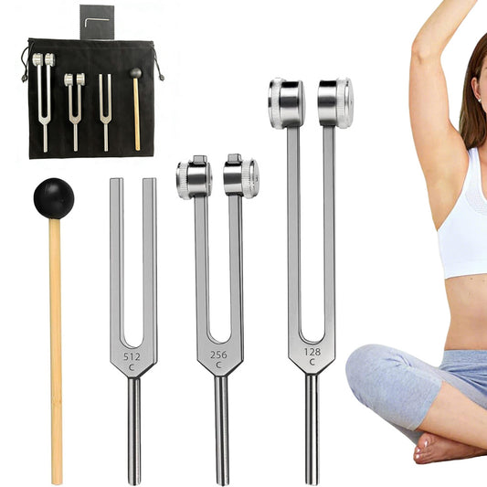 3Pcs Aluminum Tuning Forks Set 128Hz 256Hz 512Hz for Sound Healing Yoga Meditation-Silver