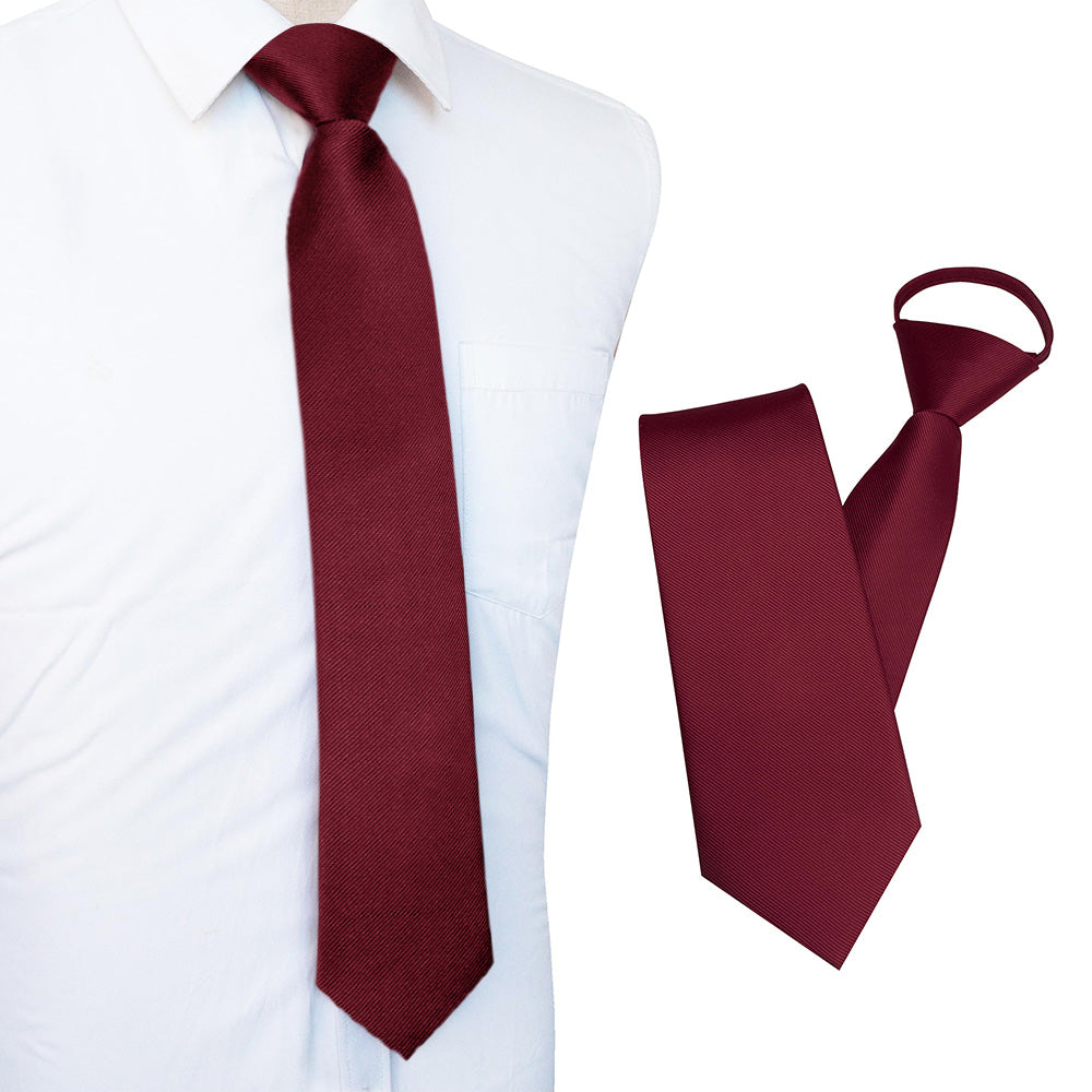Pre-tied Zipper Tie Ready to Wear Solid Colour Business Necktie Red