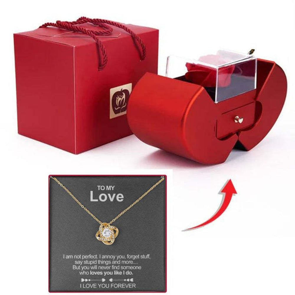 Eternal Preserved Rose Gift Box With Elegant Necklace for Mom Girlfriend Wife -Gold