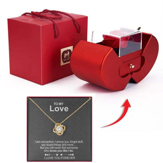 Eternal Preserved Rose Gift Box With Elegant Necklace for Mom Girlfriend Wife -Gold
