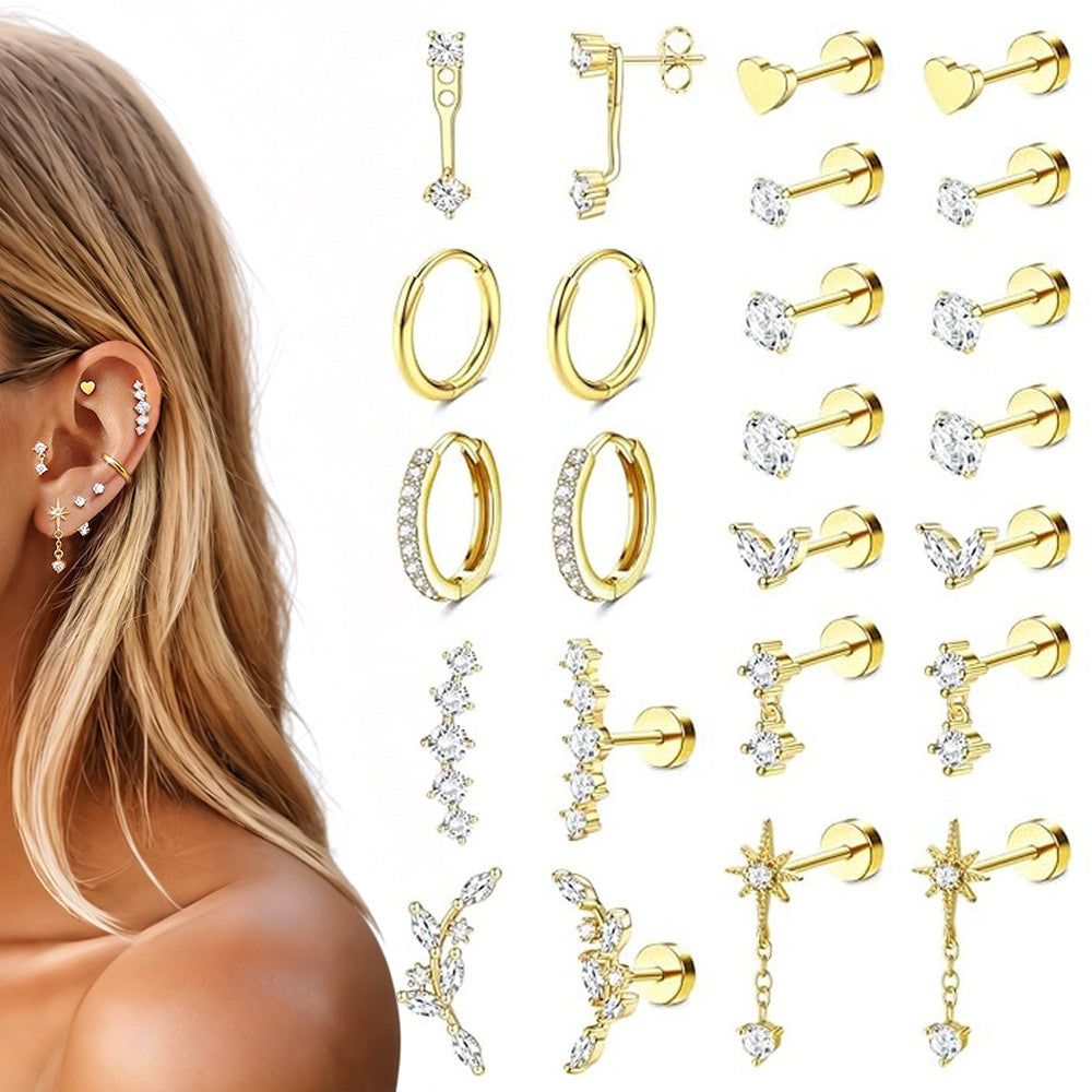 12 Pairs Women Earrings Studs and Hoops Set Fashion Cartilage Stackable Jewelry-Gold