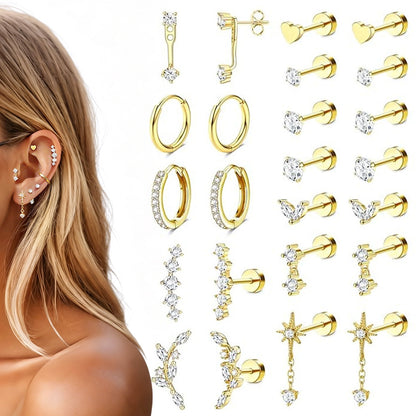 12 Pairs Women Earrings Studs and Hoops Set Fashion Cartilage Stackable Jewelry-Gold