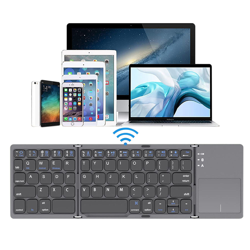 Foldable Bluetooth Keyboard with Touchpad Wireless Slim Keyboard for Windows iOS Android Device Type-C Style with Click Buttons