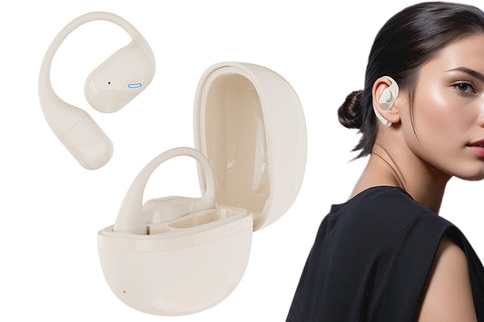 Open Ear Earbuds Bluetooth 5.3 Wireless Headphones IPX5 Waterproof for Sports-Beige