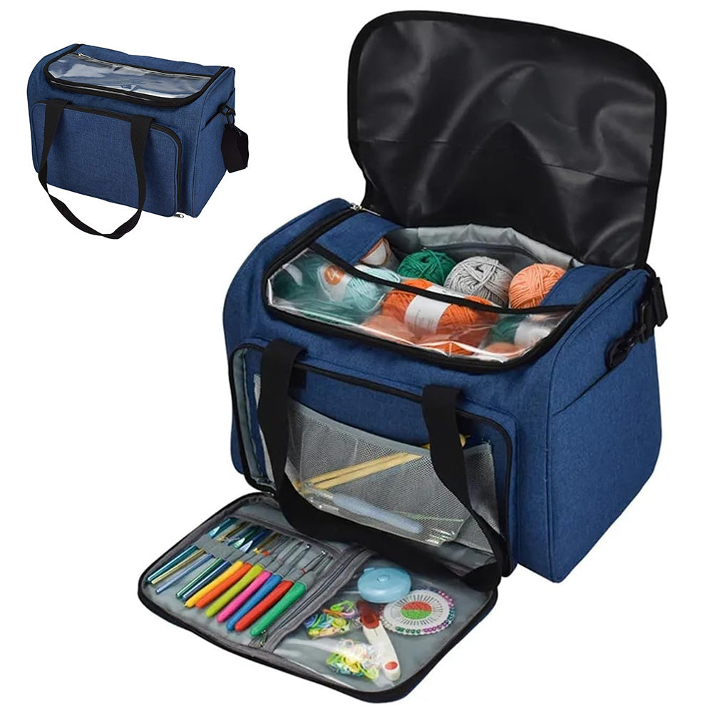 Knitting Storage Bag Wool Tote Crichet Hook Needles Accessories Organizer-Blue