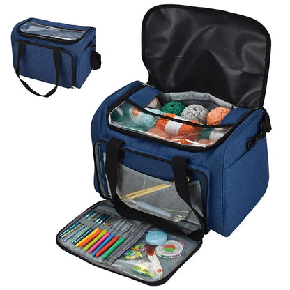 Knitting Storage Bag Wool Tote Crichet Hook Needles Accessories Organizer-Blue
