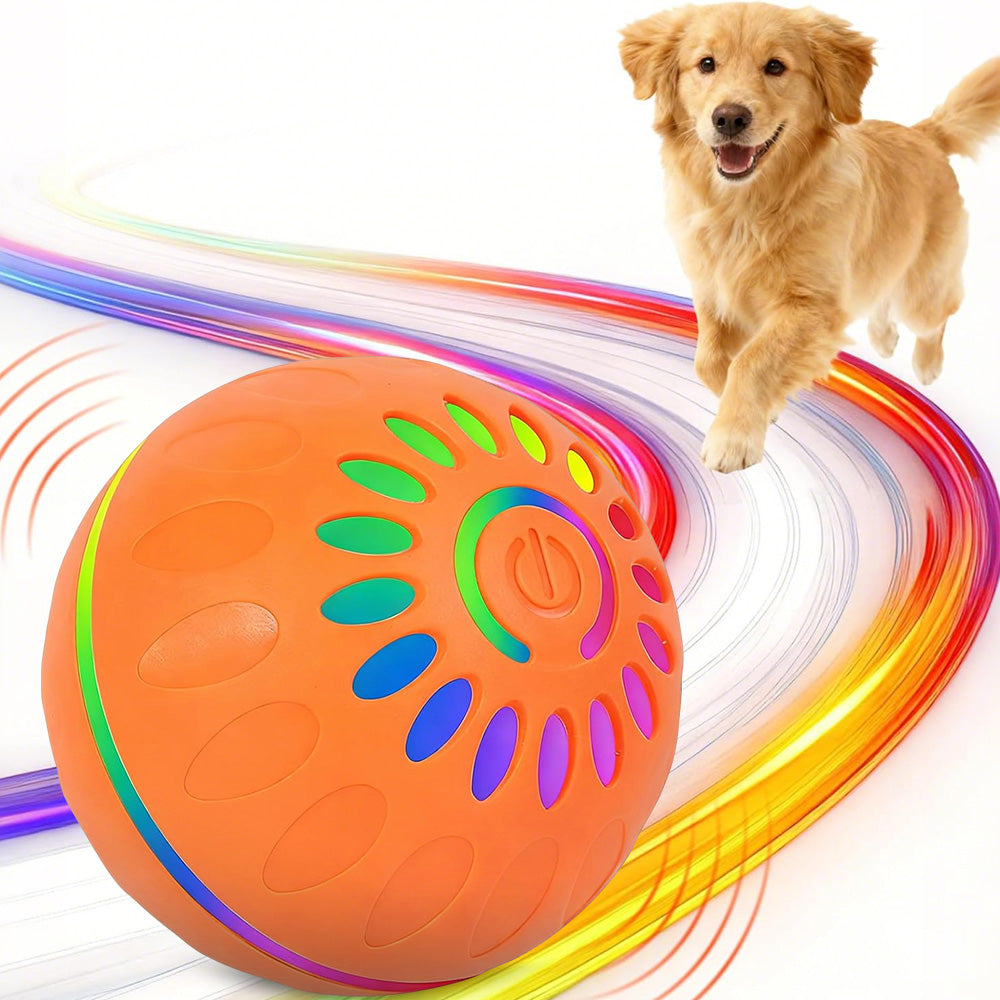 Interactive Dog Ball Toy Smart Moving Bouncing Dog Ball with LED Lights for Dogs Puppies-Orange