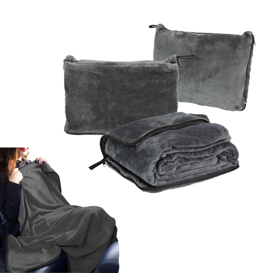 2-in-1 Travel Blanket Pillow PortableThrow Blanket for Camping Picnic Gray