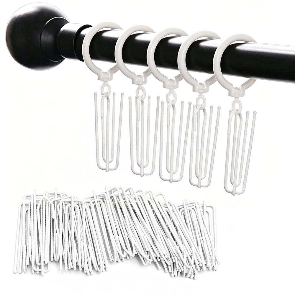 50Pcs 4 Prong Stainless Steel Pinch Pleat Curtain Hooks for Pleated Curtains-White