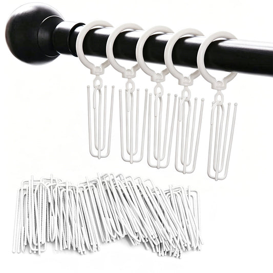 50Pcs 4 Prong Stainless Steel Pinch Pleat Curtain Hooks for Pleated Curtains-White