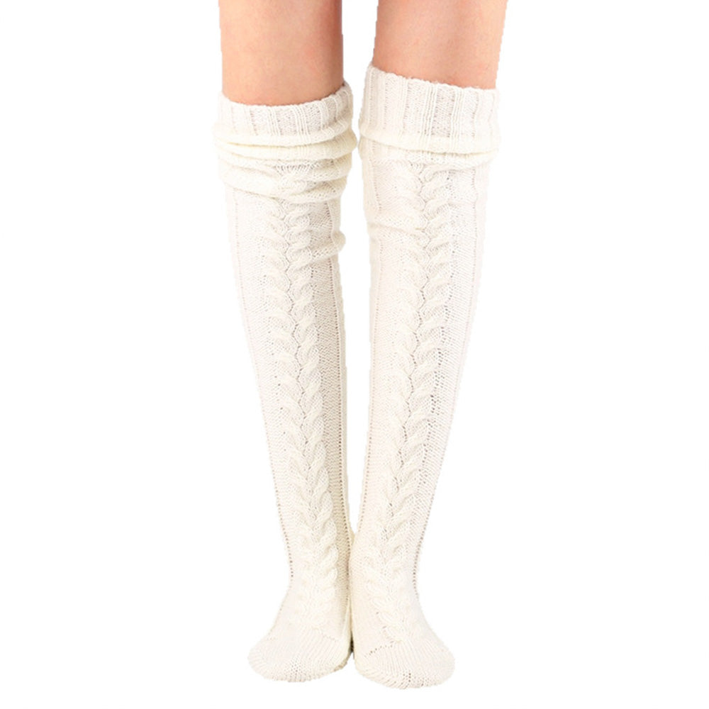 Women's Knitted Over Knee Socks Thick and Warm Long Stockings-White