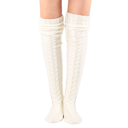 Women's Knitted Over Knee Socks Thick and Warm Long Stockings-White