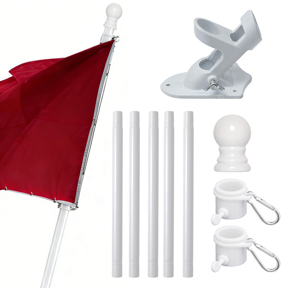 Flag Pole Kit with Rotating Flag Pole Rings and Two-Position Bracket-White