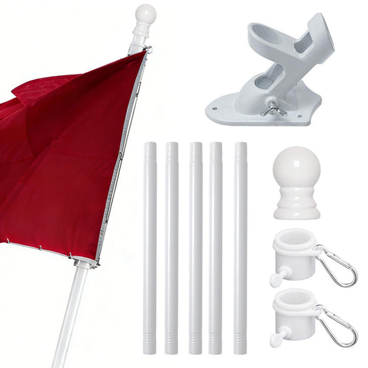 Flag Pole Kit with Rotating Flag Pole Rings and Two-Position Bracket-White