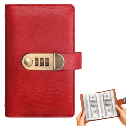 Combination Lock Cash Book PU Leather 100 Envelope Money Saving Wallet Red