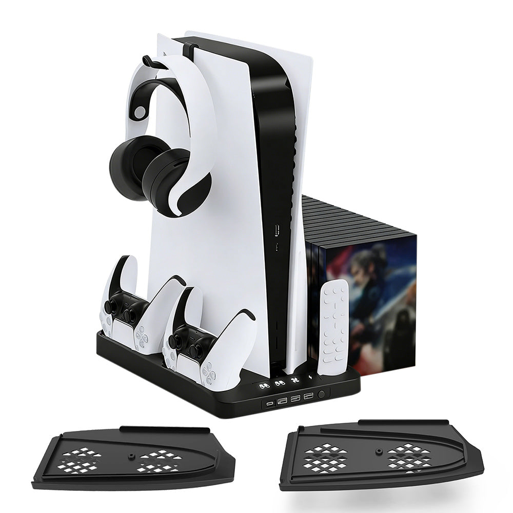 Gaming For PS5 Slim Pro Docking and Cooling Station Charger Headset Holder With RGB Light-Black