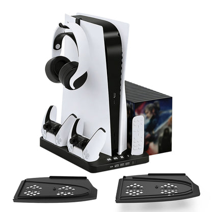 Gaming For PS5 Slim Pro Docking and Cooling Station Charger Headset Holder With RGB Light-Black